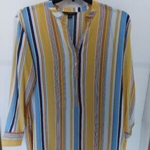 Zac & Rachel Women's Blouse Size Small Striped Top Casual Work Gold White Top